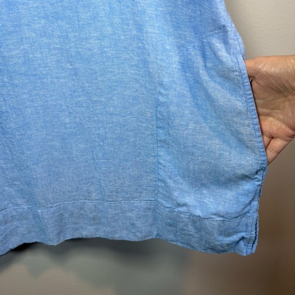 Lands' End Linen Blend Split Neck Tunic Top Blue Nautical Lagenlook Shirt  Large - Picture 8 of 14